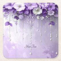 Purple Flowers with Dangling Pearls Paper Coaster