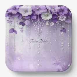 Purple Flowers with Dangling Pearls Paper Plate Pappteller