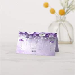 Purple Flowers with Dangling Pearls Place Card Platzkarte