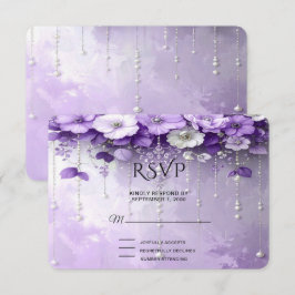 Purple Flowers with Dangling Pearls RSVP Card Karte