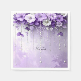 Purple Flowers with Dangling Pearls Serviette