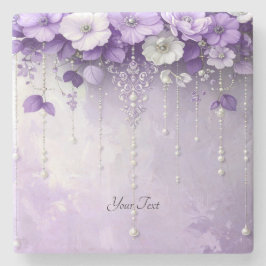 Purple Flowers with Dangling Pearls Stone Coaster Steinuntersetzer