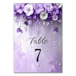 Purple Flowers with Dangling Pearls Table Number Tischnummer