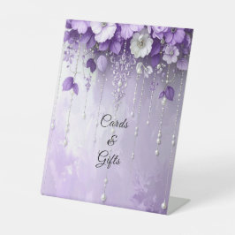 Purple Flowers with Dangling Pearls Tabletop Signs Sockelschild