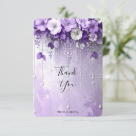 Purple Flowers with Dangling Pearls Thank You Card Dankeskarte