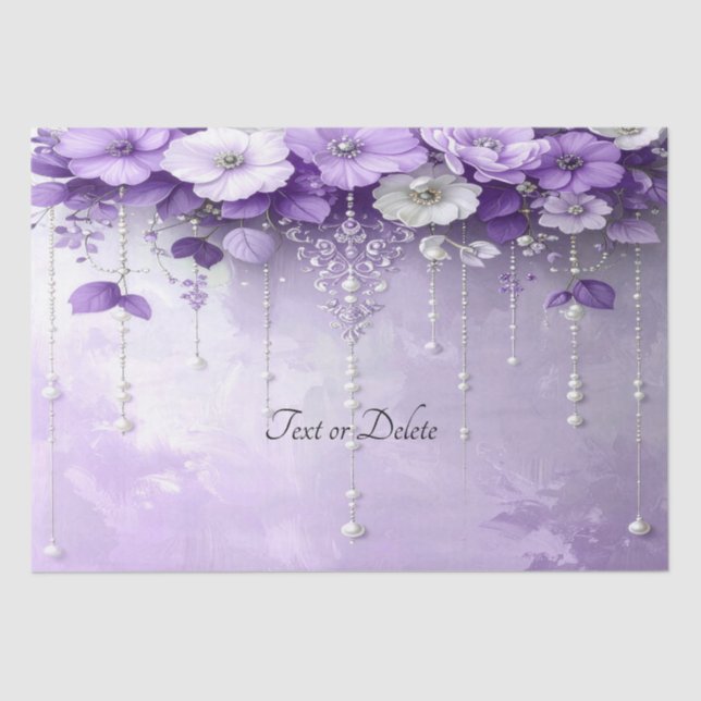Purple Flowers with Dangling Pearls Tissue Paper Seidenpapier (Vorderseite)