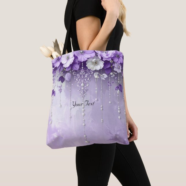 Purple Flowers with Dangling Pearls Tote Bag (Von Nahem)