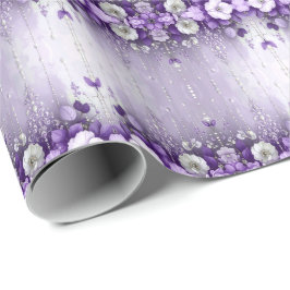 Purple Flowers with Dangling Pearls Wrapping Paper Geschenkpapier