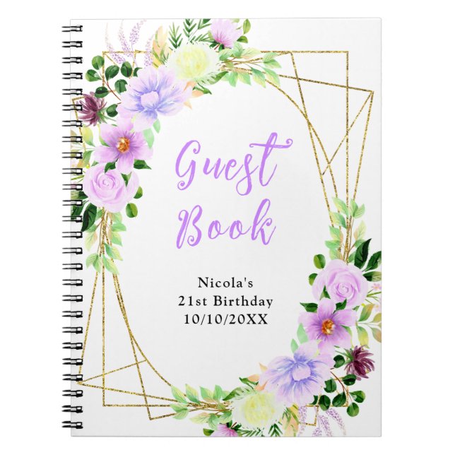 Purple Flowers with Foliage Birthday Guest Book Notizblock (Vorderseite)