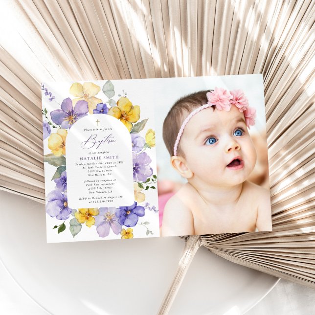 Purple Flowers, Yellow Flowers, Boho, Baptism Einladung (Von Creator hochgeladen)