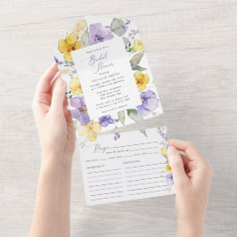 Purple Flowers, Yellow Flowers, Bridal Shower All In One Einladung