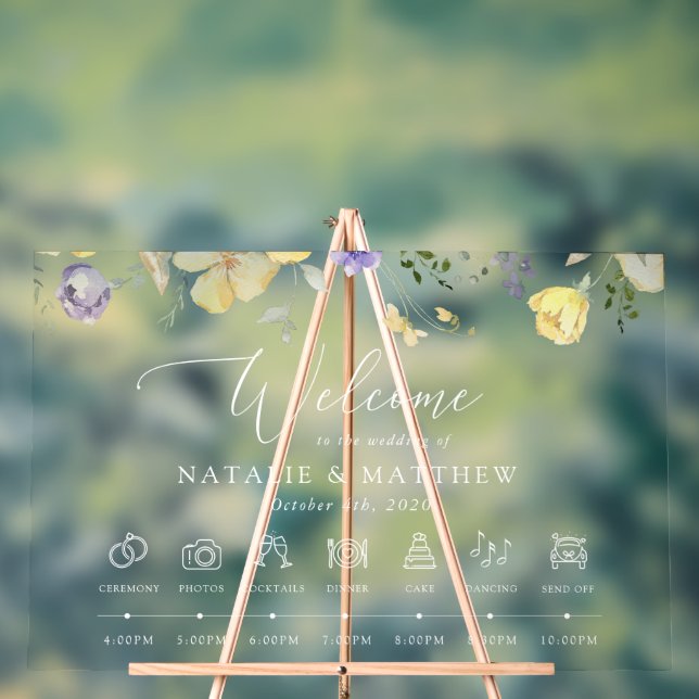 Purple Flowers, Yellow Flowers, Wedding Timeline Acrylschild