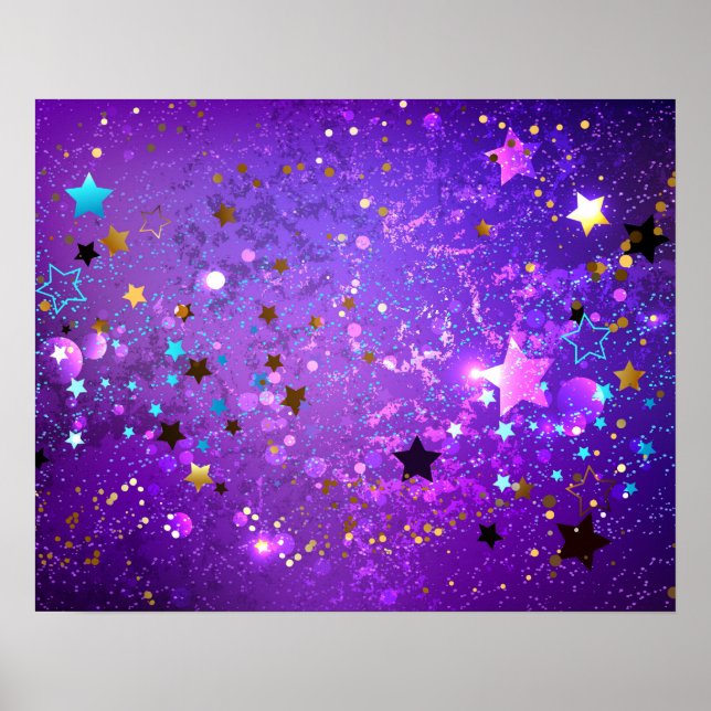 Purple foil background with Stars Poster (Vorne)
