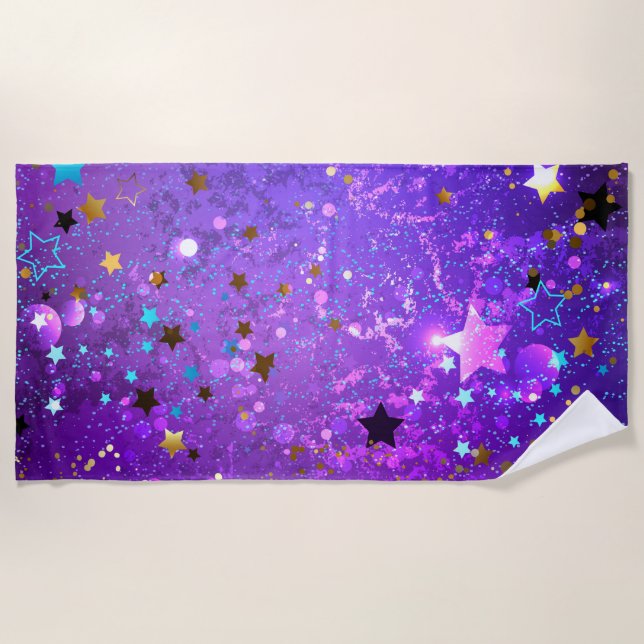Purple foil background with Stars Strandtuch (Vorderseite)