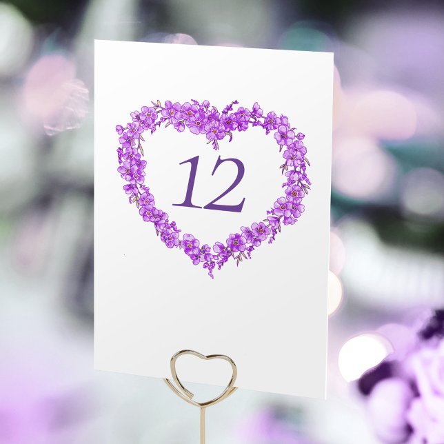 Purple forget me nots inked art wedding monogram tischnummer (Von Creator hochgeladen)