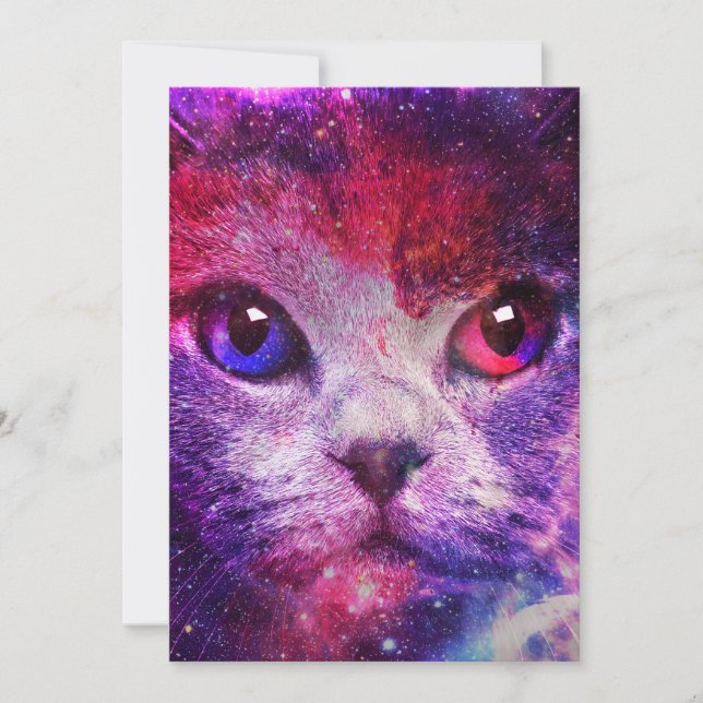Purple Galaxy Cat  Einladung (Vorderseite)