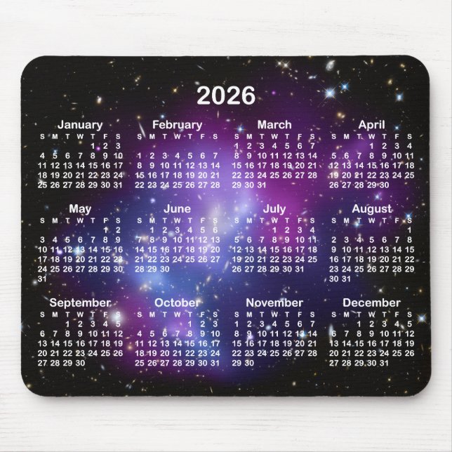 Purple Galaxy Cluster Celestial 2026 Calendar Mousepad (Vorne)