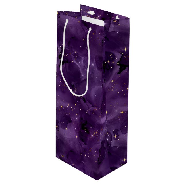 Purple Galaxy Series Design 8 Geschenktüte Für Weinflaschen (Vorderseite Schrägansicht)