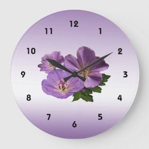 Purple Geranium Flowers Große Wanduhr