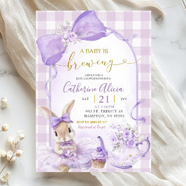 Purple Gingham Coquette Bunny Brew Tea Baby Shower Einladung
