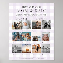 Purple Gingham How Old Were Mom and Dad Photo Game Poster