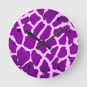 Purple Giraffe Print Runde Wanduhr