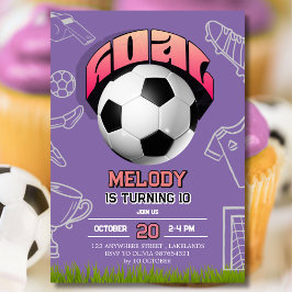 Purple Girl Soccer Ball Birthday Party Invitation Einladung
