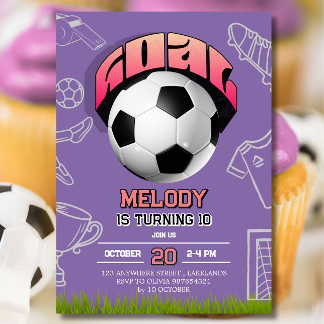 Purple Girl Soccer Ball Birthday Party Invitation Einladung (Von Creator hochgeladen)