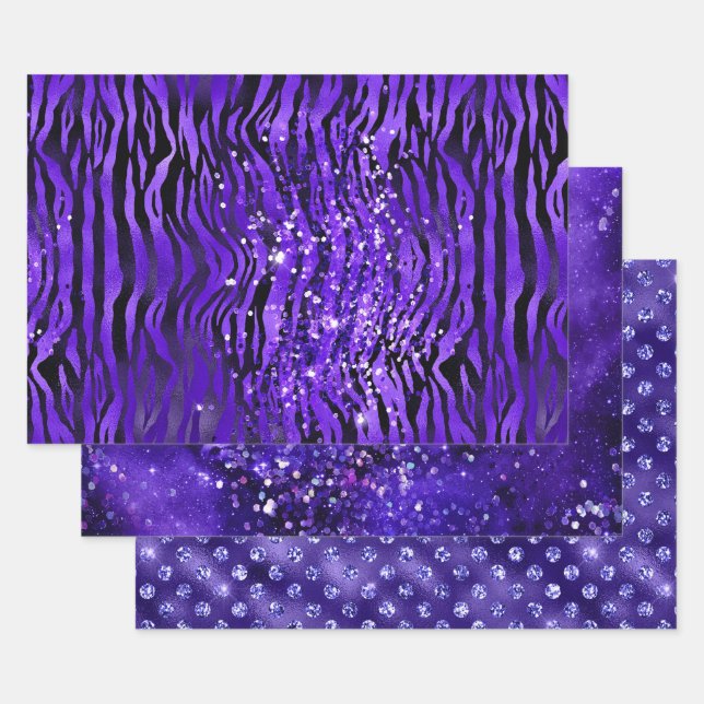 Purple Glam Glitter Sparkle Patterns Geschenkpapier Set (Set)