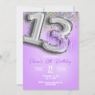 Purple Glitter 13th Birthday Invitation Einladung