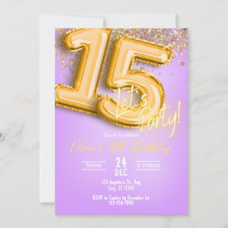 Purple Glitter 15th Birthday Invitation Einladung