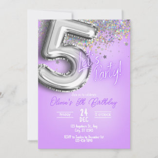Purple Glitter 5th Birthday Invitation Einladung