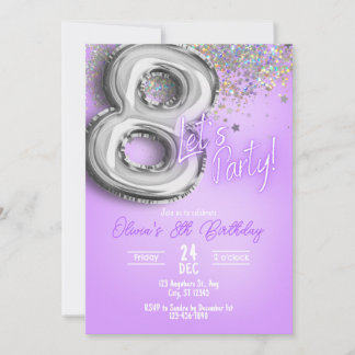 Purple Glitter 8th Birthday Invitation Einladung