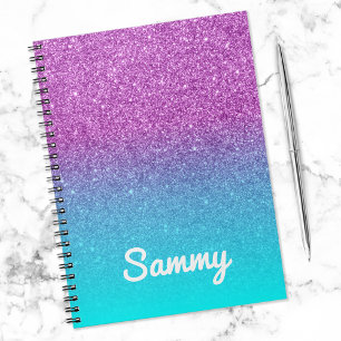 Purple Glitter and Aqua Ombre Personalized Notizblock