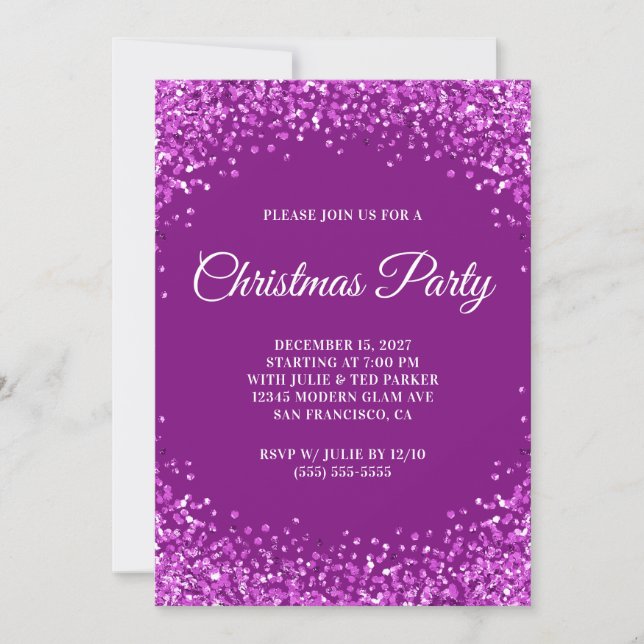 Purple Glitter Border Christmas Party Einladung (Vorderseite)