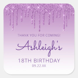 Purple Glitter Drip 18th Birthday Party Thank You Quadratischer Aufkleber