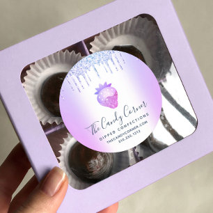 Purple Glitter Drips Strawberry Confection Sweets Runder Aufkleber
