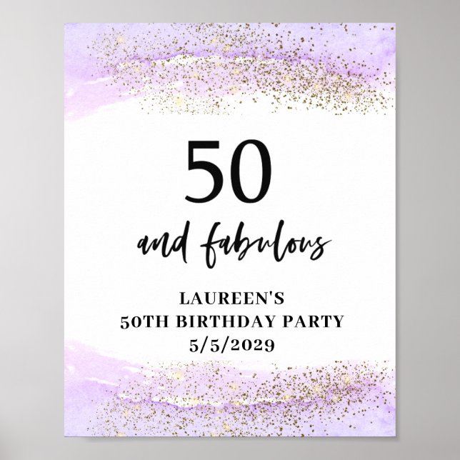 Purple Glitter Purple 50th Birthday Party  Poster (Vorne)