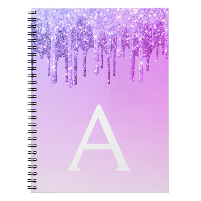 Purple Glitter Sparkle Monogram Notebook Notizblock (Vorderseite)