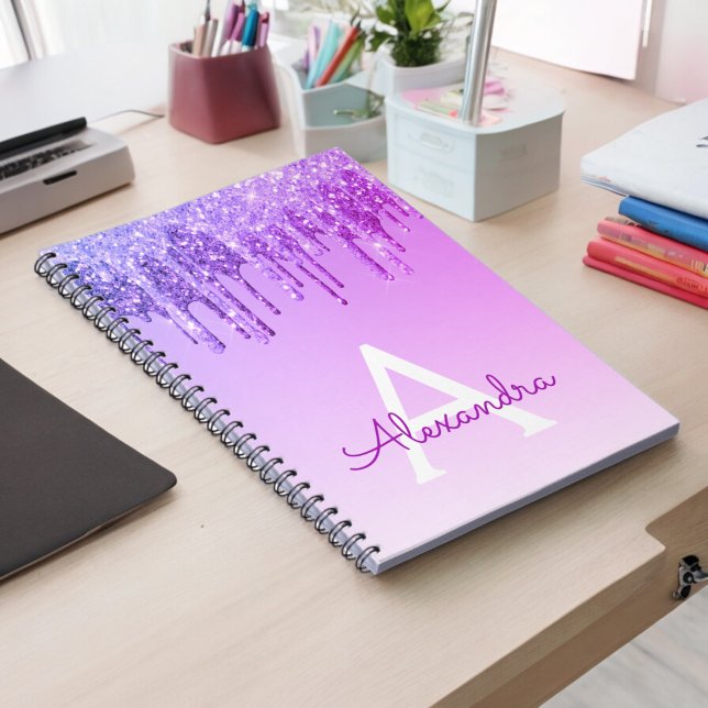 Purple Glitter Sparkle Monogram Notebook Notizblock (Von Creator hochgeladen)