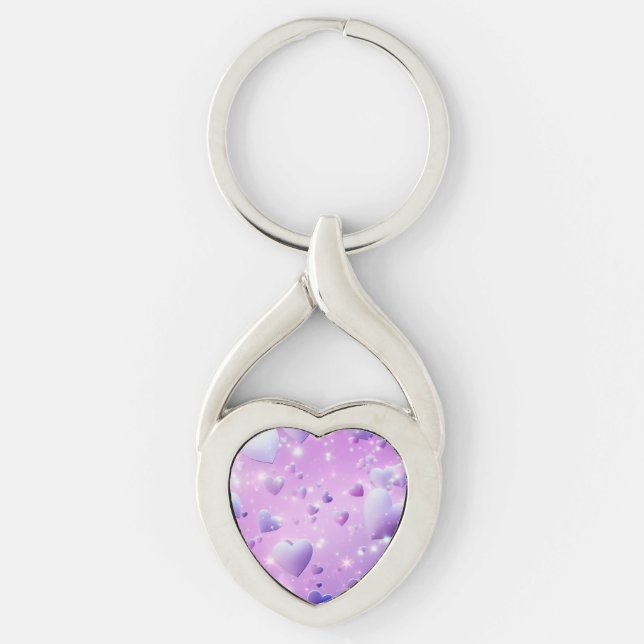 Purple Glow Heart Metal Keychain Schlüsselanhänger (Vorderseite)