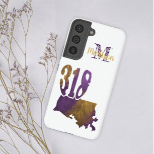 Purple Gold 318 Vorwahl Louisiana Anfangsname Samsung Galaxy Hülle