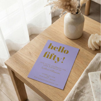 Purple Gold 50th Birthday Party Modern Typography Einladung