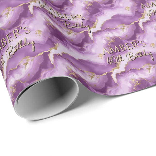 Purple Gold Abstract Marble Design Geschenkpapier (Rolleneckpunkt)