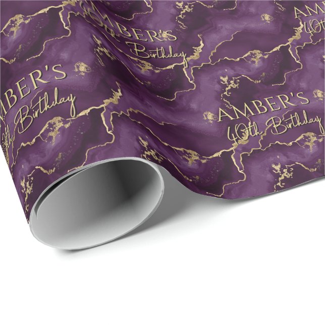 Purple Gold Abstract Marble Design Geschenkpapier (Rolleneckpunkt)