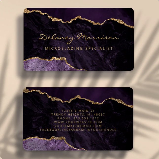 Purple Gold Agate Microblading Rounded Visitenkarte (Von Creator hochgeladen)
