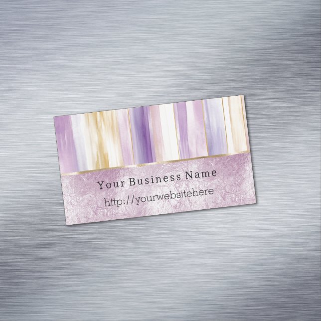 Purple Gold Blush Stripes Business name website Magnetische Visitenkarte (Beispiel)