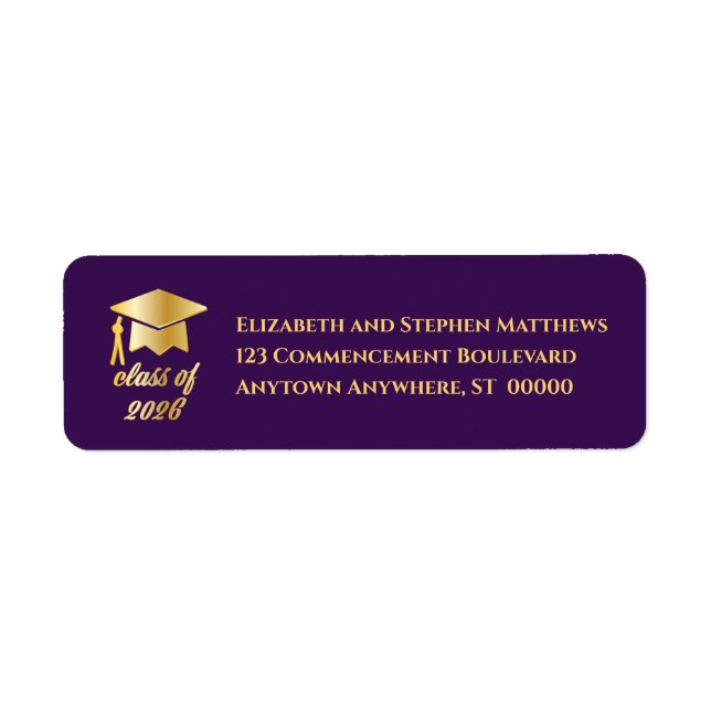 Purple | Gold Class of 2026 Graduation Cap Label (Vorne)