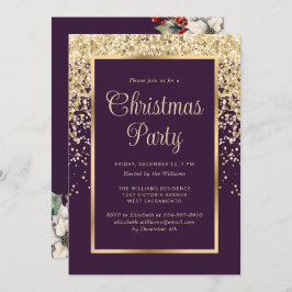 Purple Gold Confetti Botanical Christmas Party Einladung