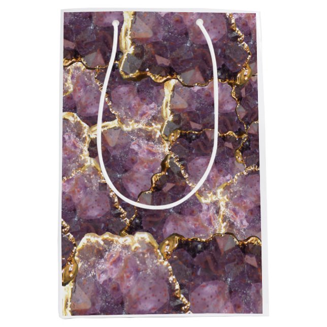Purple Gold Crystal Collage Gift Bag Mittlere Geschenktüte (Vorderseite)